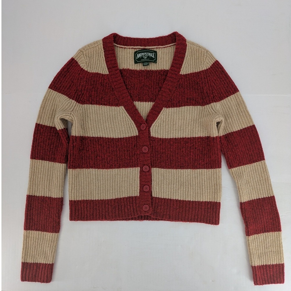 American Eagle Cardigan Women Small Striped Y2K Indie Rugby Preppy Academia Crop